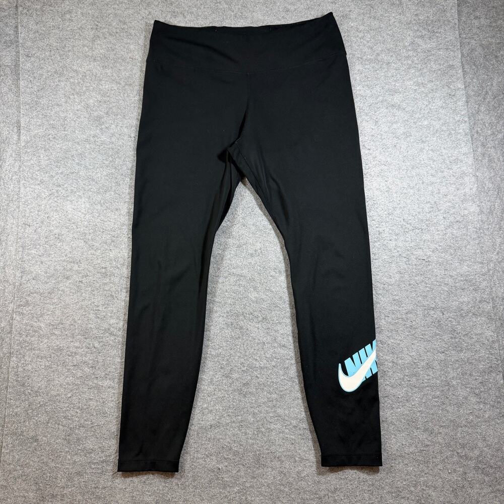 Nike Dri-FIT Leggings Womens L Black Graphic Logo Running Workout Gym Training